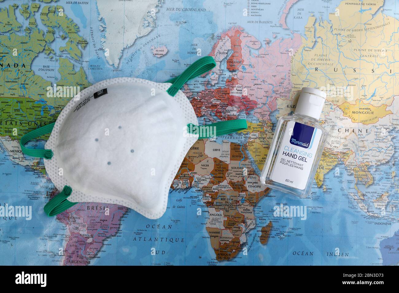 Map and gel over world map Stock Photo