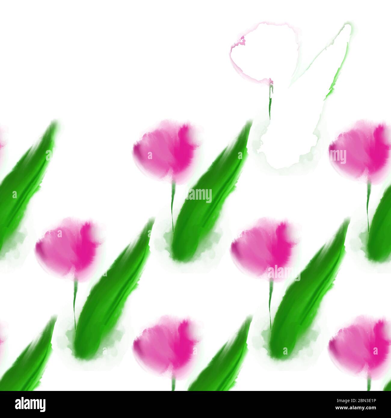 Vector seamless pattern with illustration pink tulips in watercolor ...