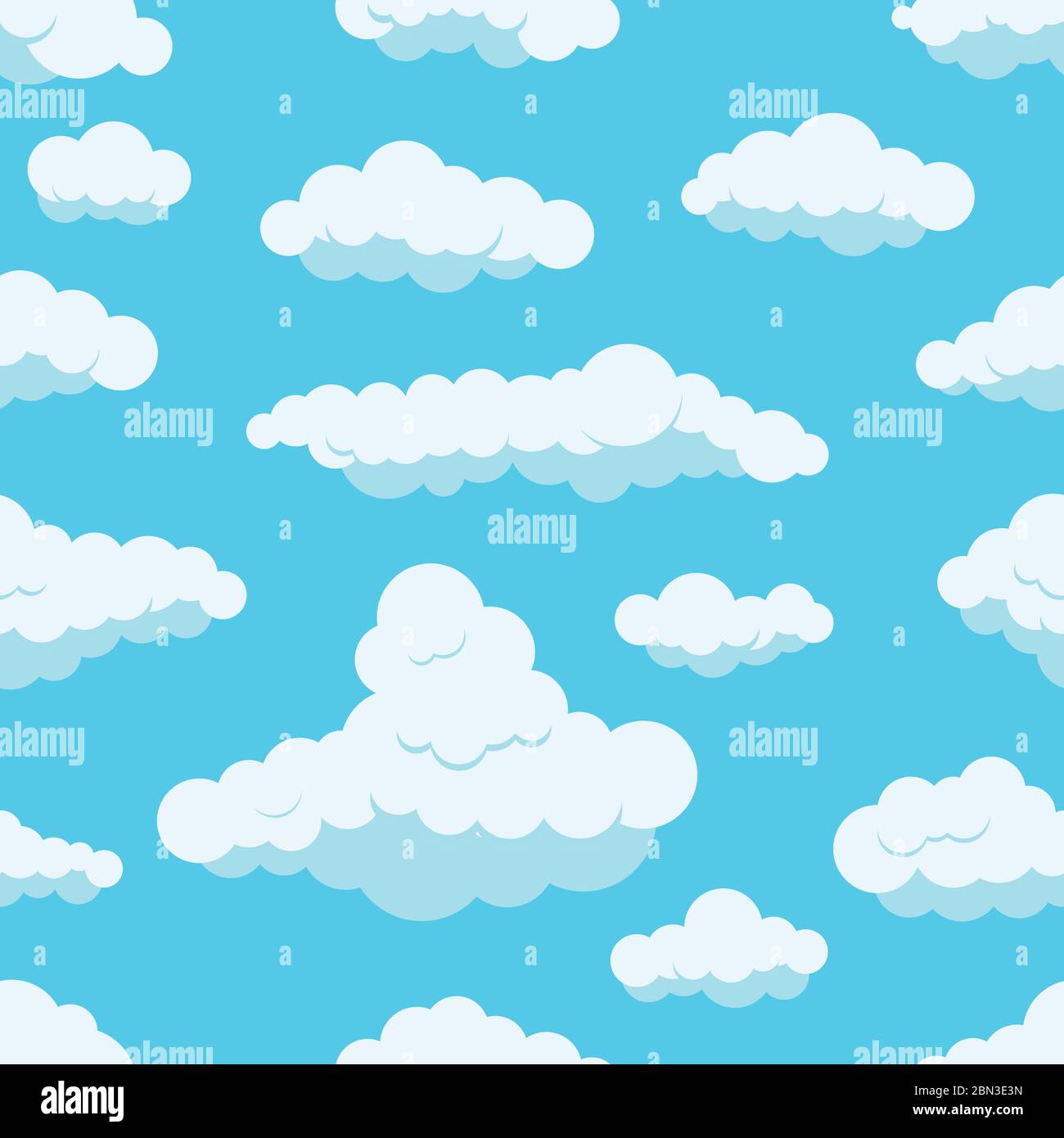 White clouds on blue sky vector seamless pattern. Stock Vector