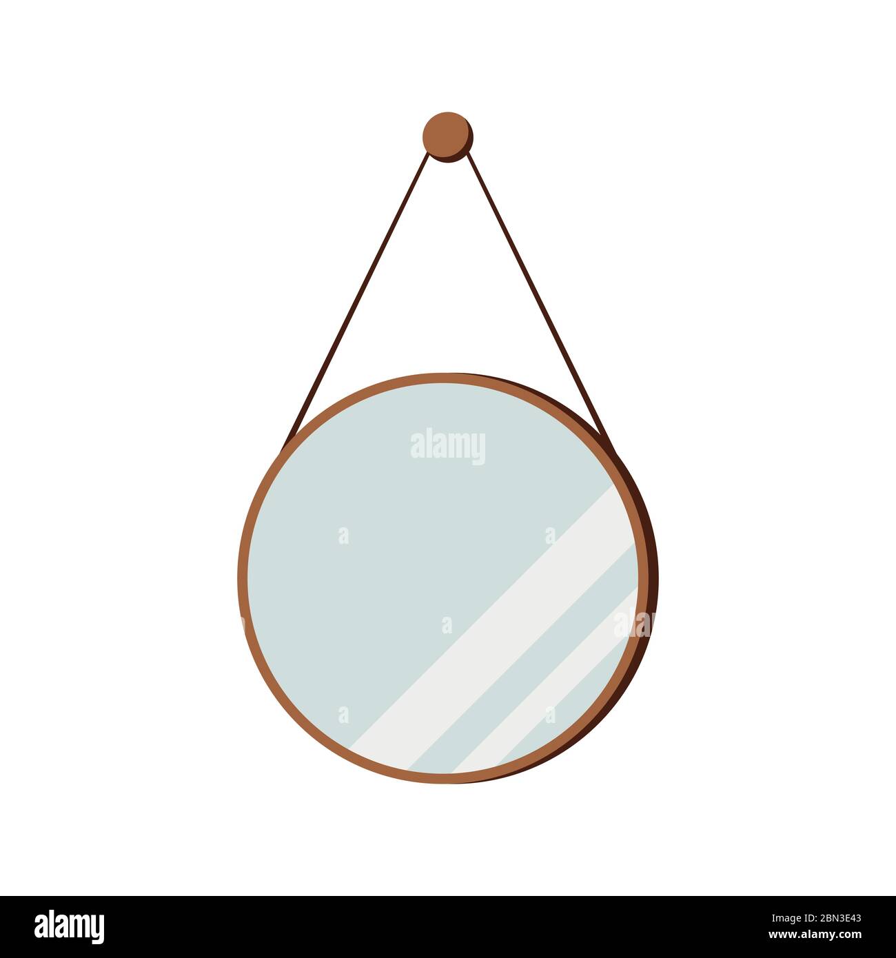 Round hanging mirror isolated on white background. Stock Vector
