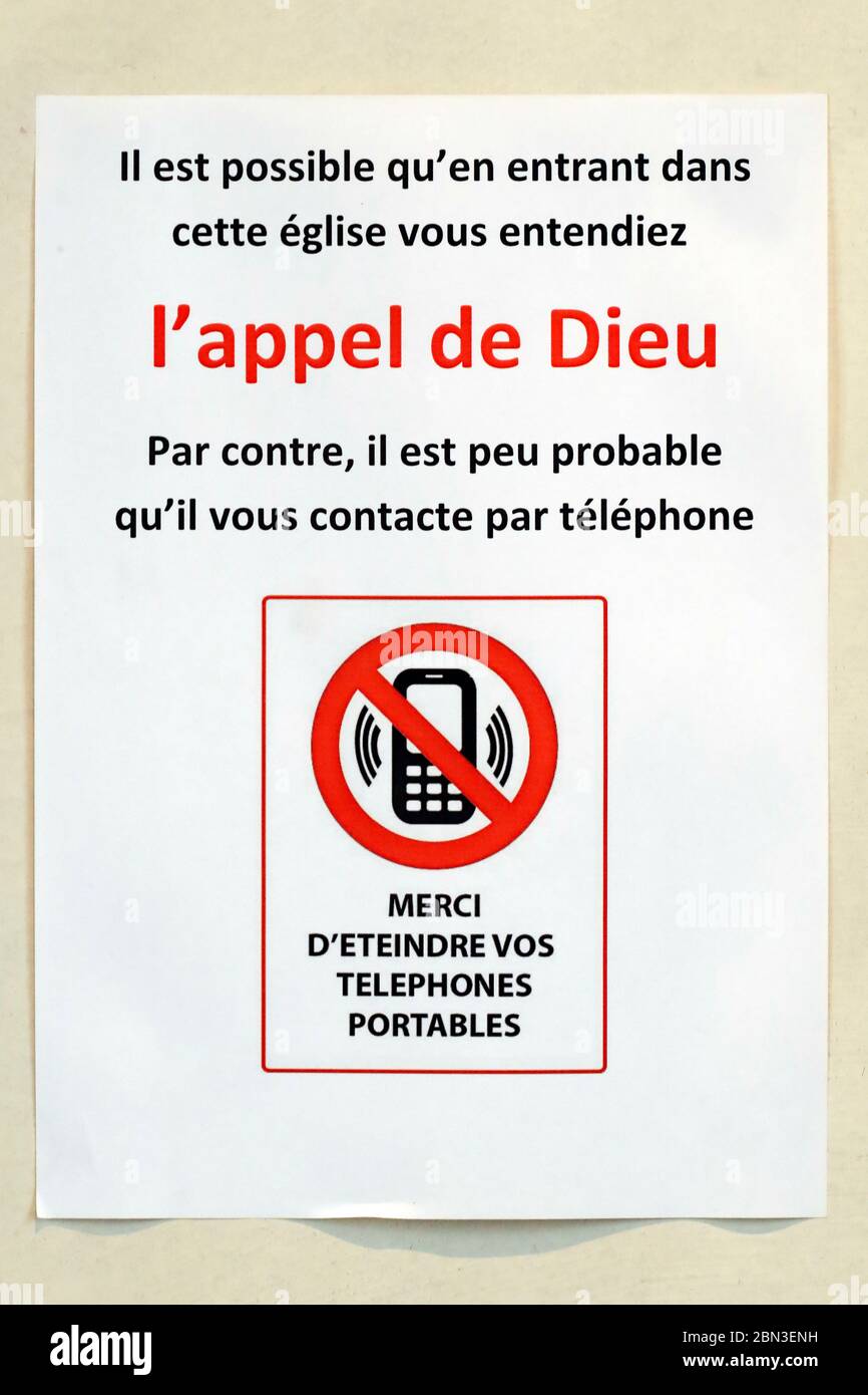 Telephone Interdit Dans L Eglise Appel De Dieu Paris France Stock Photo Alamy