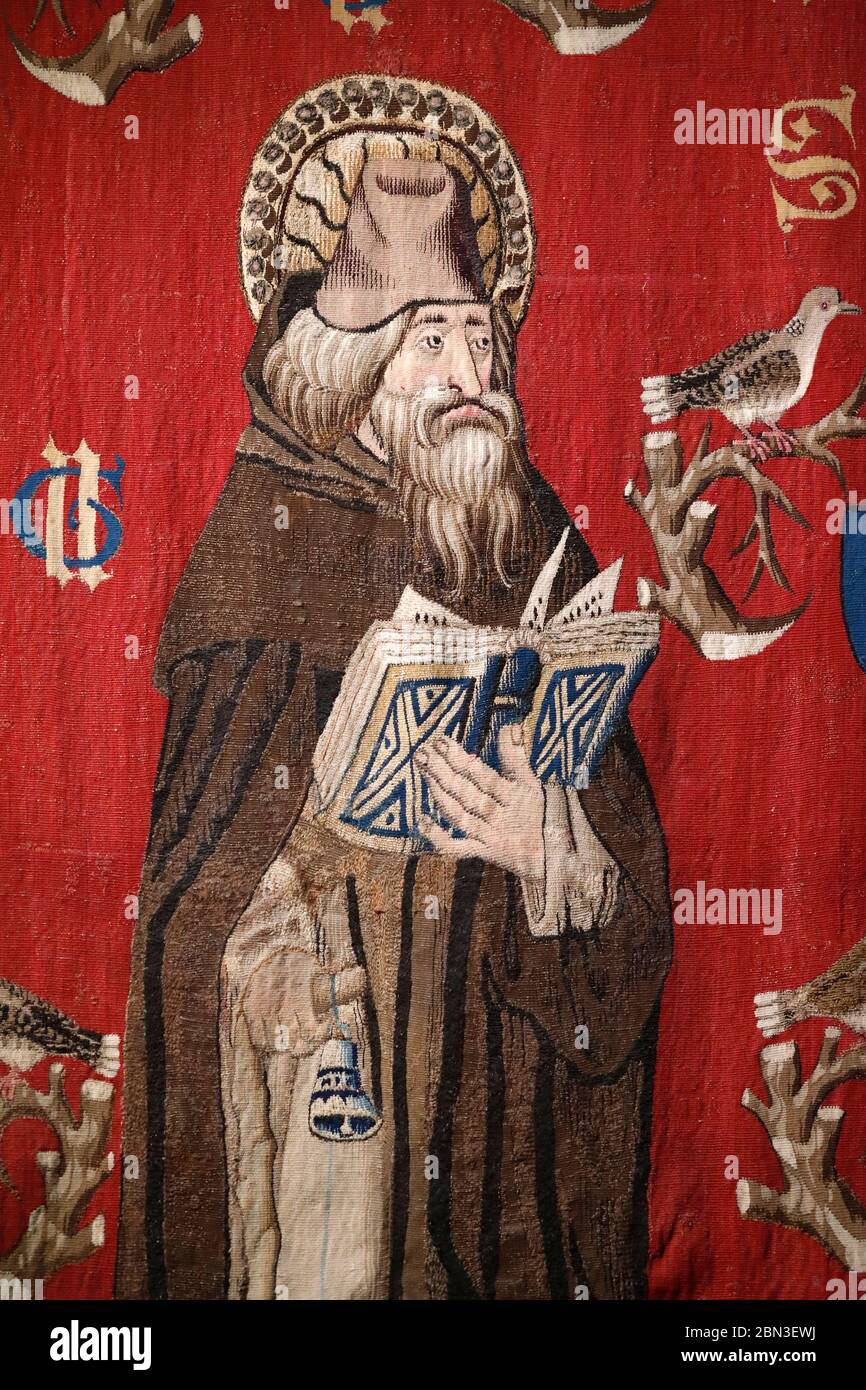 Hospices de Beaune museum. Anthony the Great. Tapestry. Late 15 th century. France Stock Photo