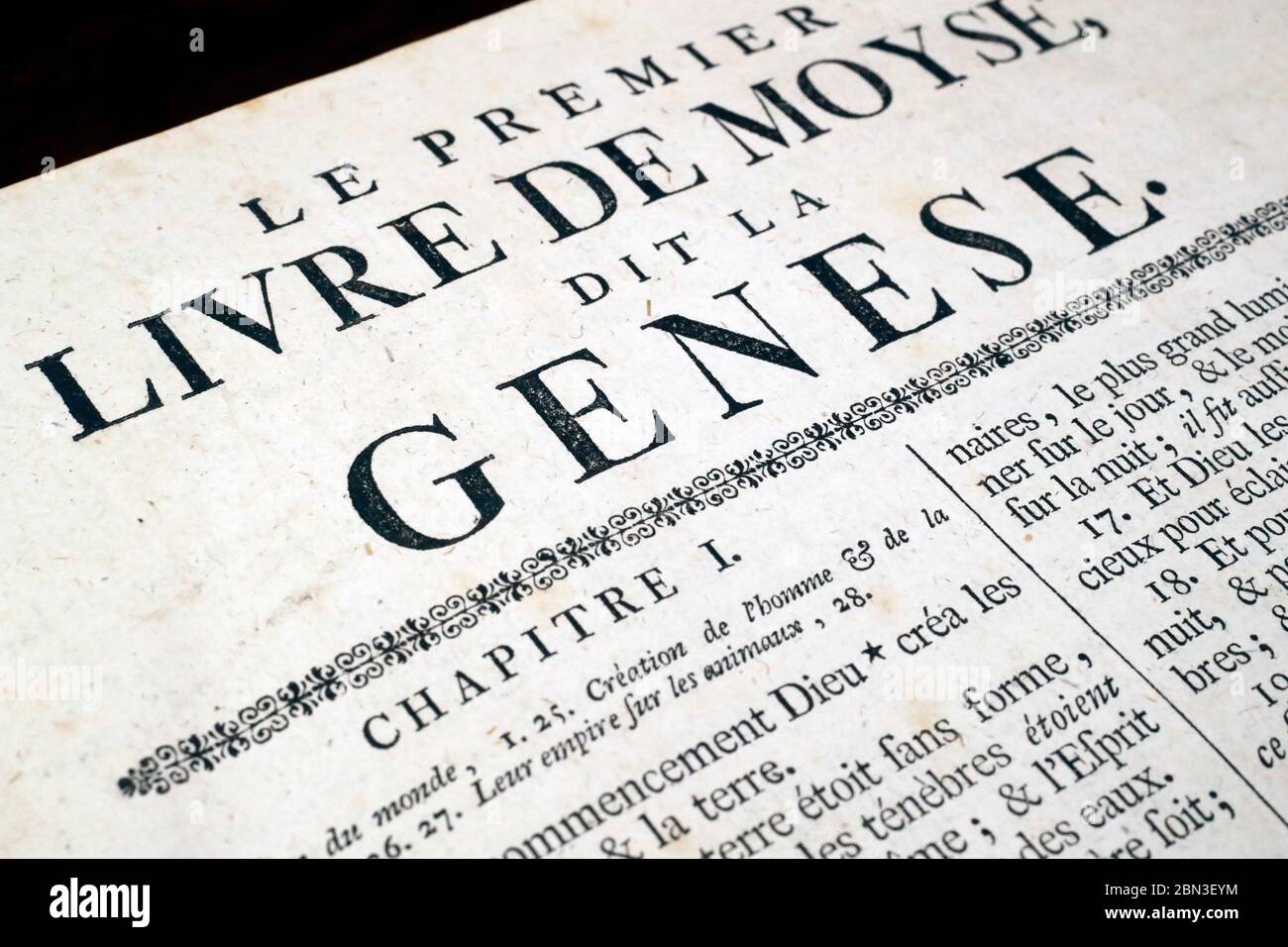 Old Bible in french. 18 th century. Old Testament. Genesis. The First