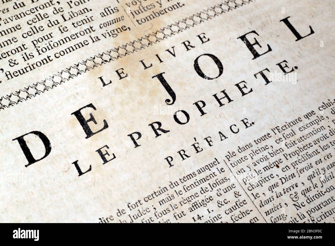 Old Bible in french. 18 th century. Old Testament. The Book of Joel. France  Stock Photo - Alamy