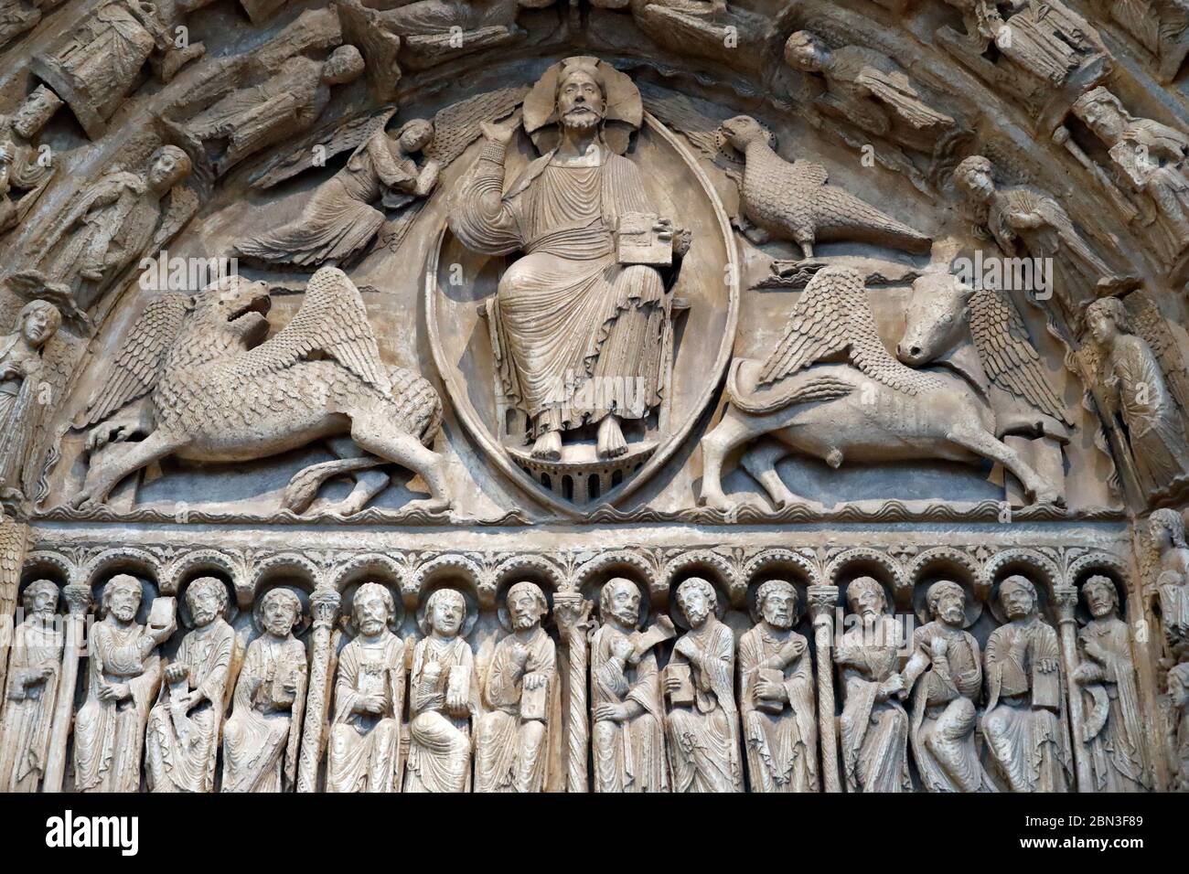 The french monuments museum. Chartres Cathedral. Christ in Majesty. Tympanum. France. Stock Photo