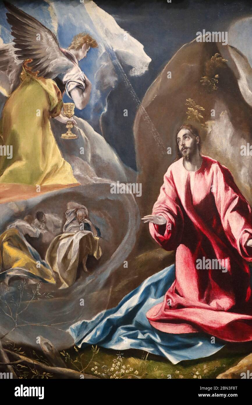 The Agony in the Garden of Gethsemane. Oil on caneva. Detail.   Painting by Domenikos Theotokopoulos called El Greco (1540-1614).  France. Stock Photo