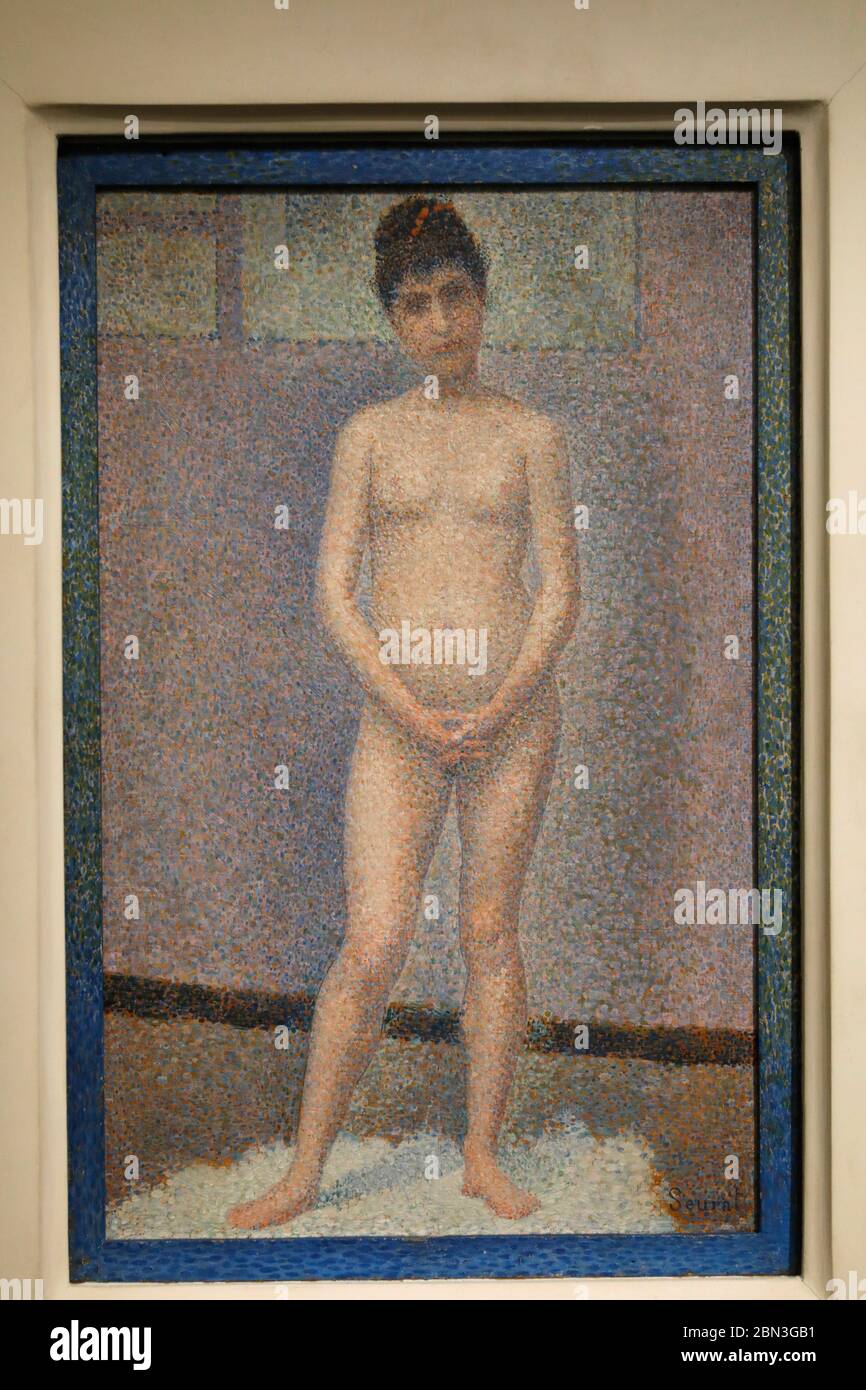 Orangerie museum, Paris, France. Georges Seurat, Sitter facing, 1887 oil on wood. Stock Photo