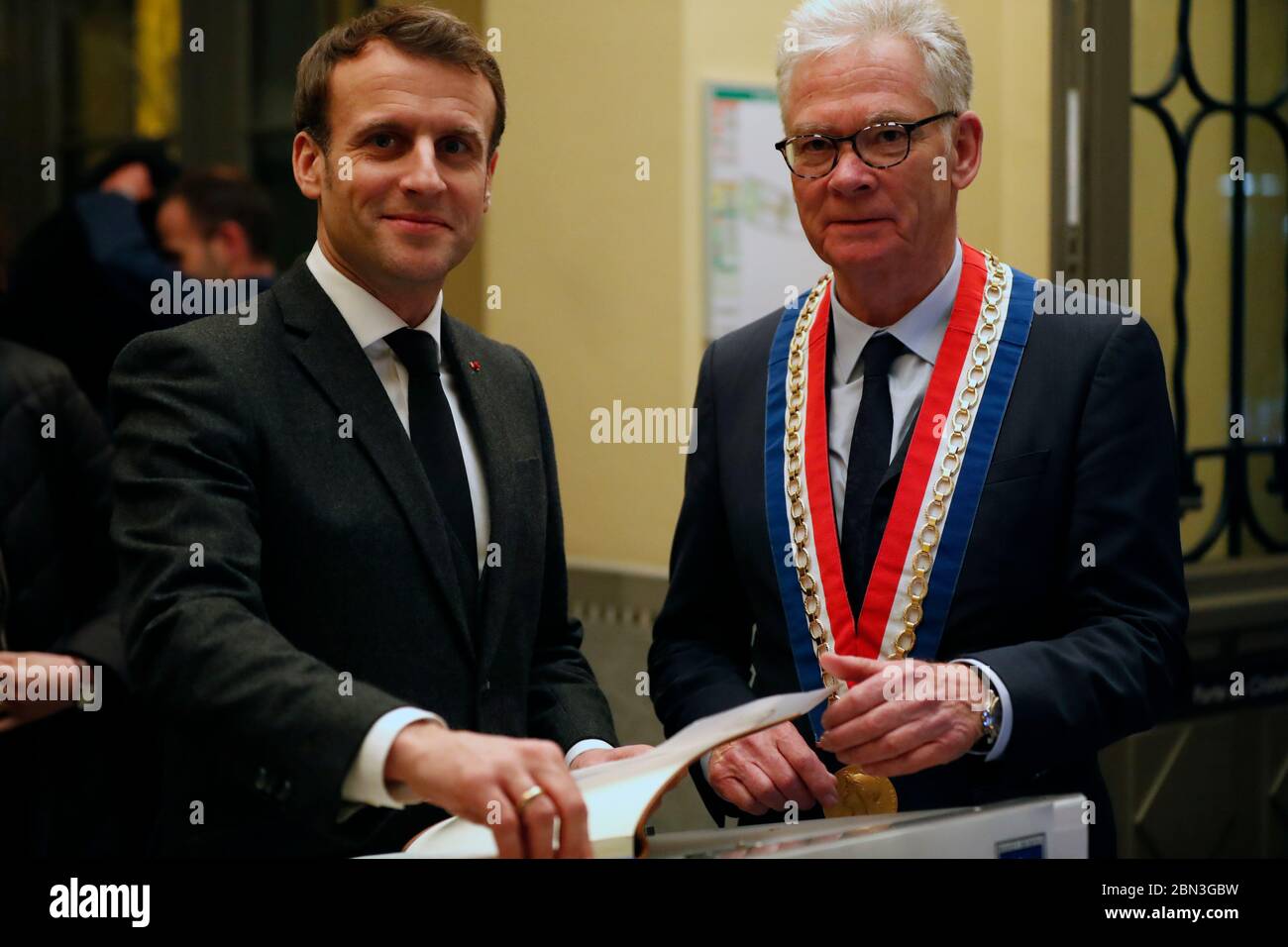 French President Emmanuel Macron with Jean Marc Peillex mayor of  Saint-Gervais les Bains. France Stock Photo - Alamy