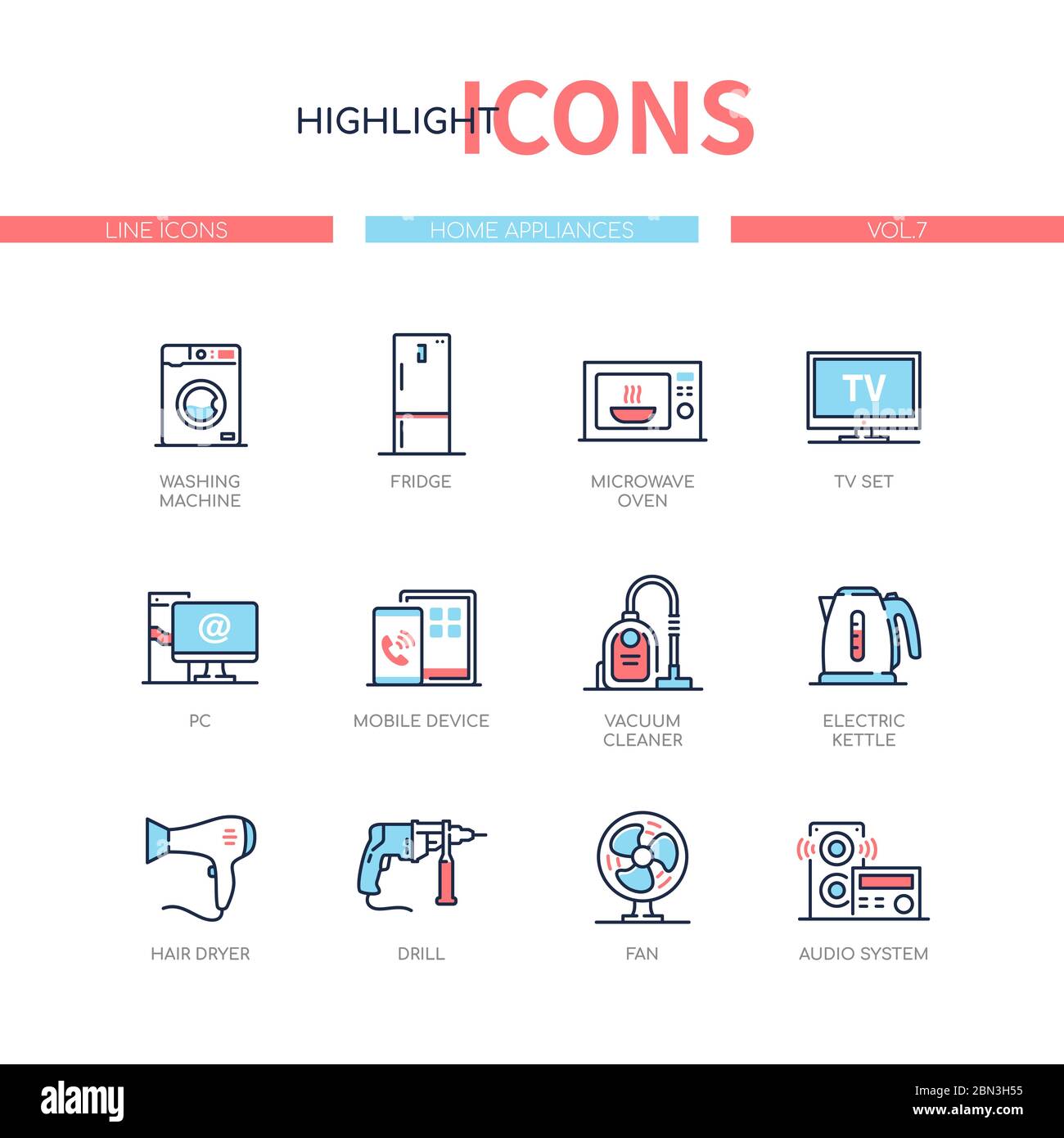 Home appliances - line design style icons set Stock Vector Image & Art ...