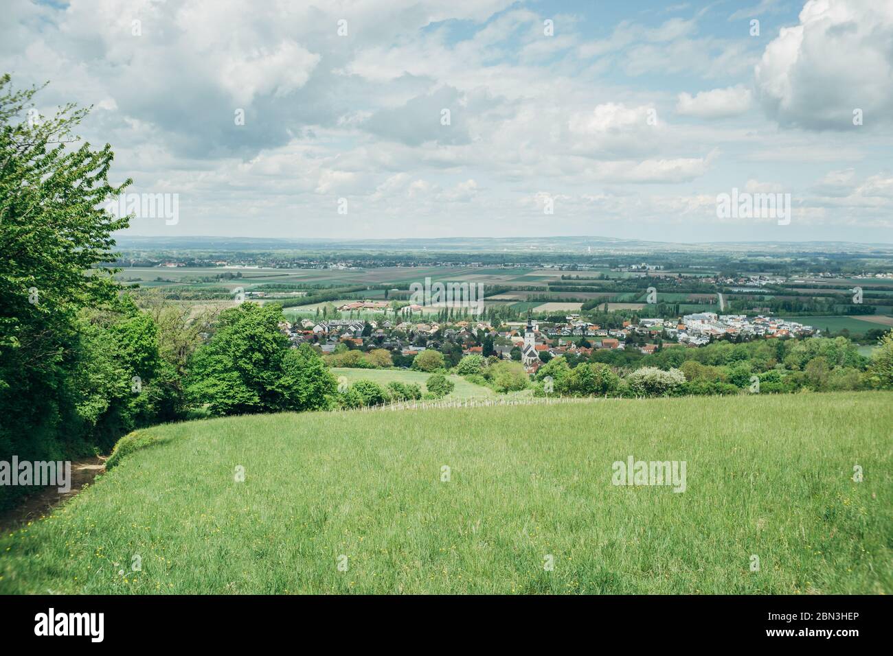 Panoramic view from Tulbinger Höhe over the village Königstetten in lower austria Stock Photo