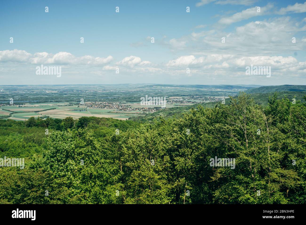 Panoramic view from Tulbinger Höhe over the village Königstetten in lower austria Stock Photo