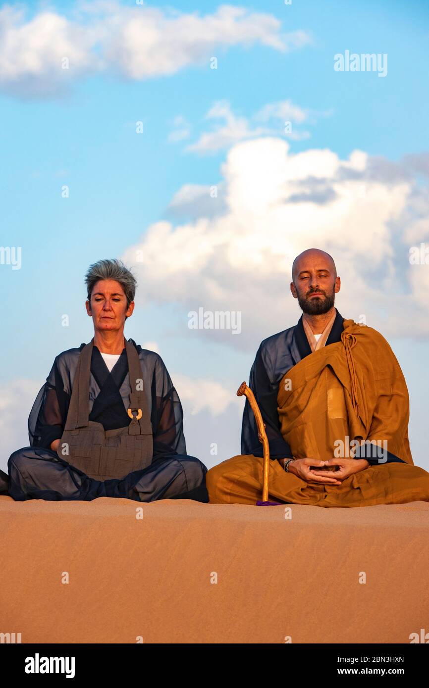 Zen sesshin (retreat) in the Sahara desert, Morocco. Zazen (meditation