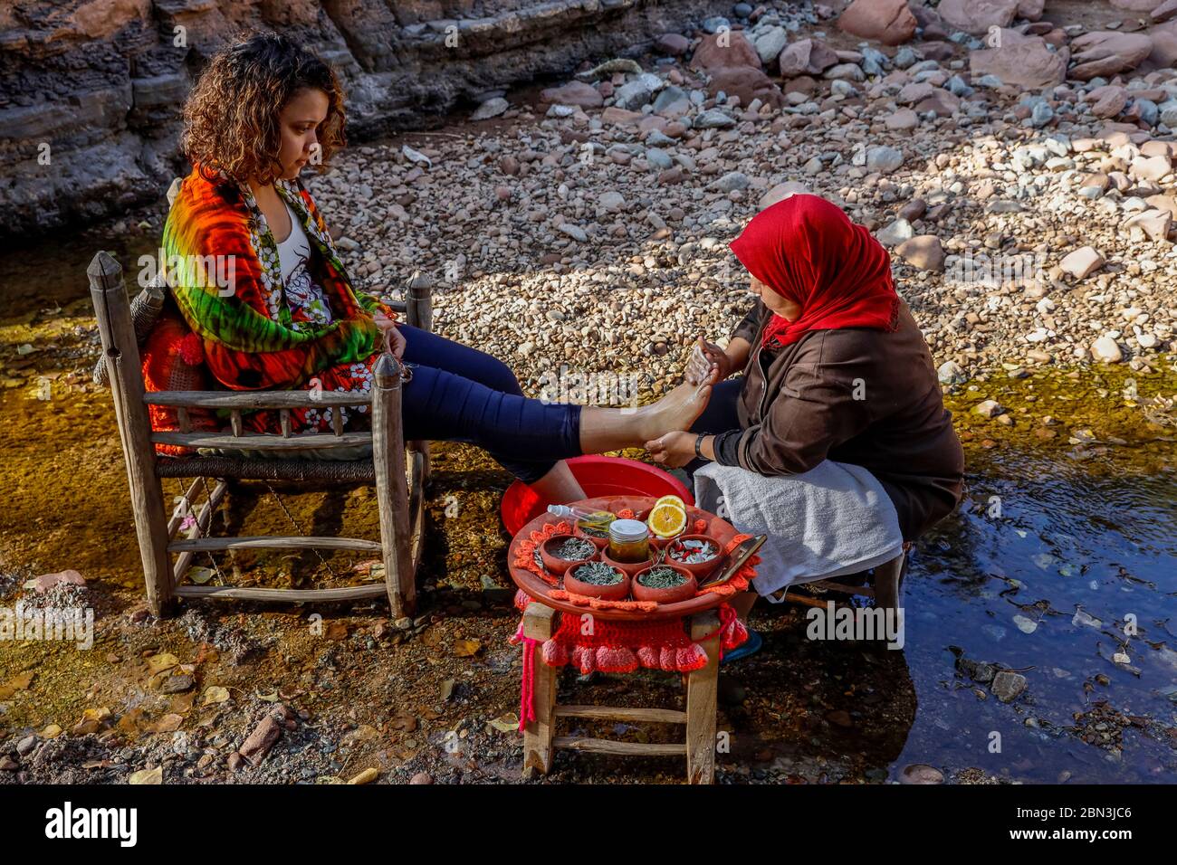 Foot massage in an Ourika valley resort, Morocco Stock Photo Alamy