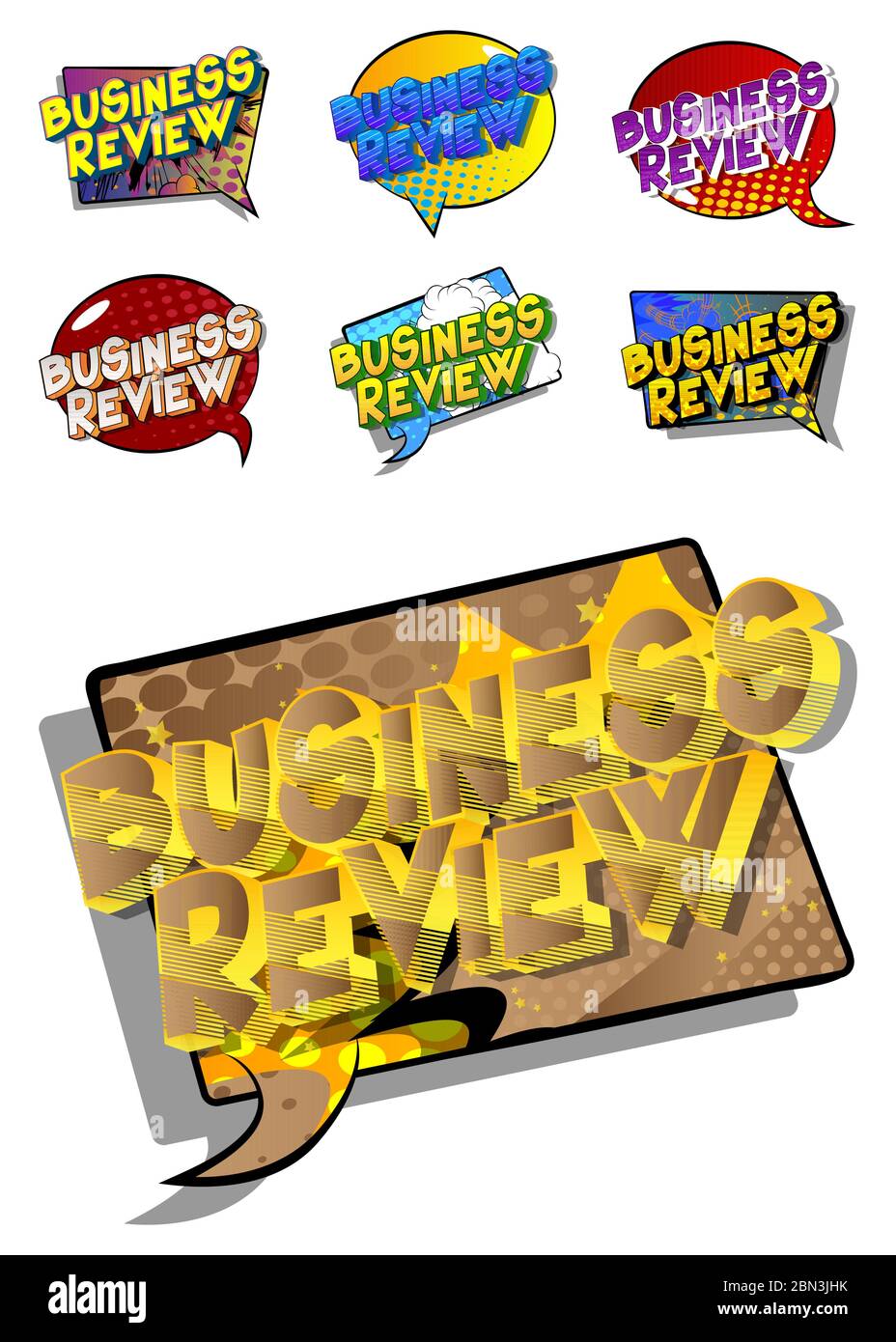 Business Review - Comic book style word on abstract background. Stock Vector