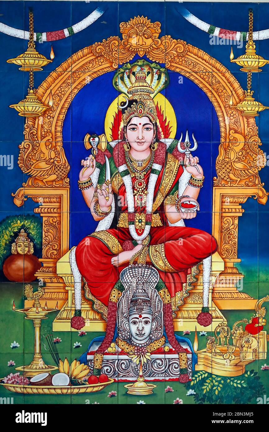 Sri Mahamariamman Hindu Temple.  Hindu goddess Karumari Amman.  Kuala Lumpur. Malaysia. Stock Photo