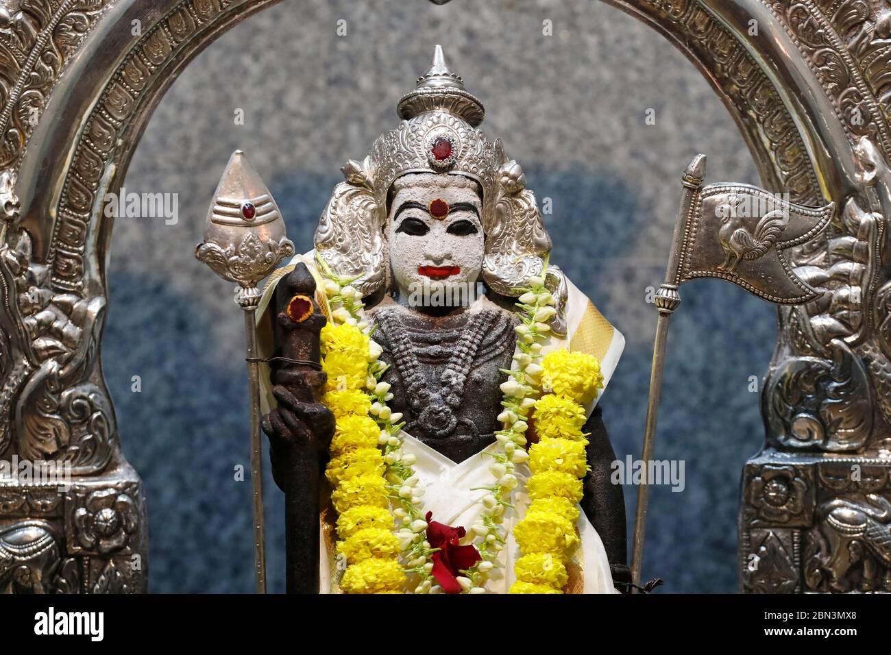 Sri Mahamariamman Hindu Temple.  Murugan hindu god of war. Kuala Lumpur. Malaysia. Stock Photo