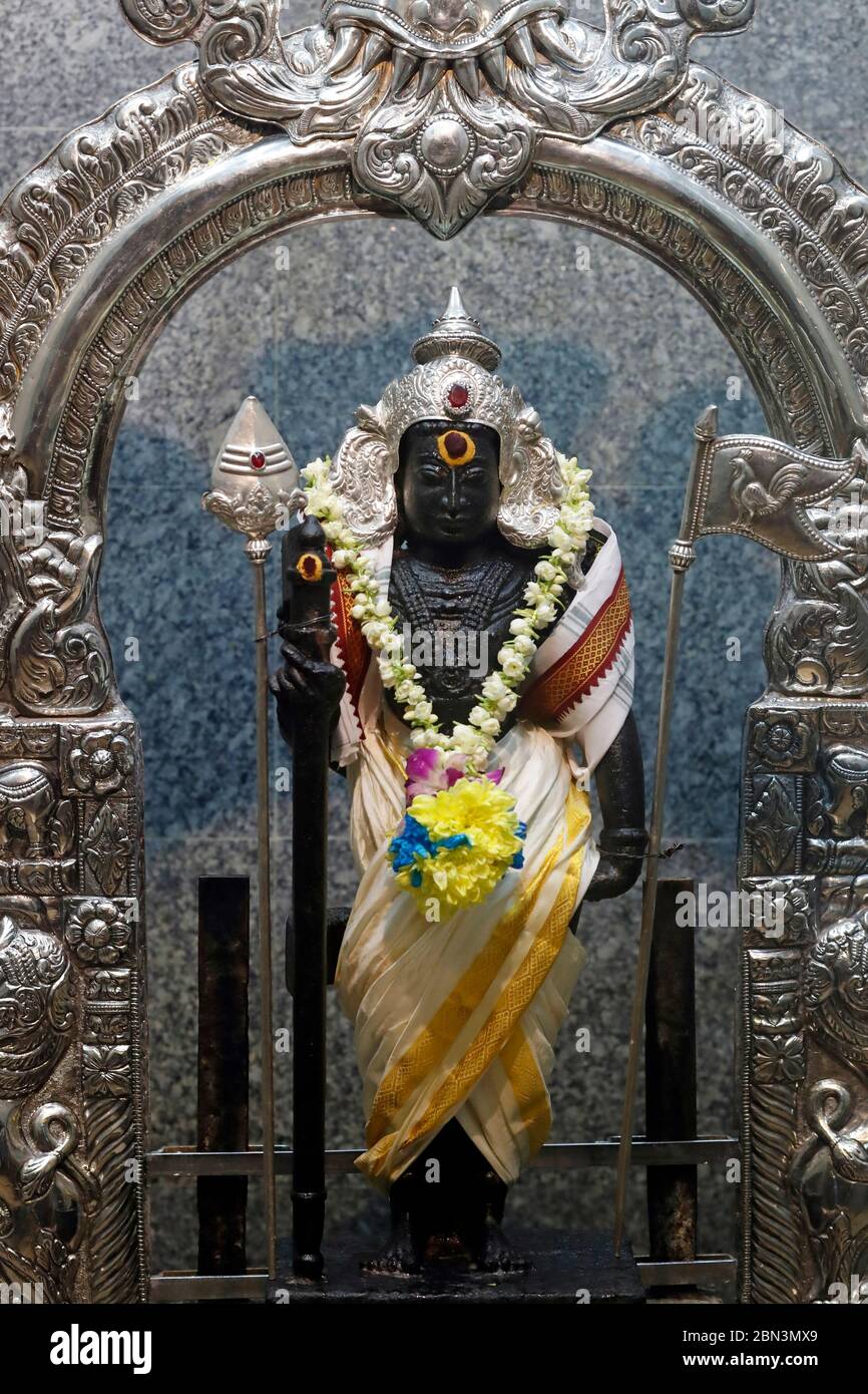 Sri Mahamariamman Hindu Temple.  Murugan hindu god of war. Kuala Lumpur. Malaysia. Stock Photo