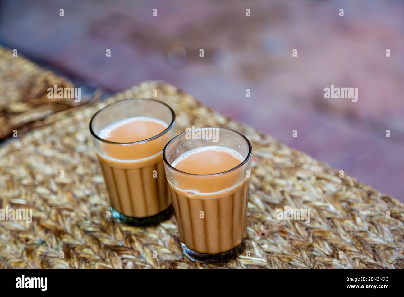 Nepali Indian Masala Tea in Glasses. Masala Chai.Milk Tea Stock Photo
