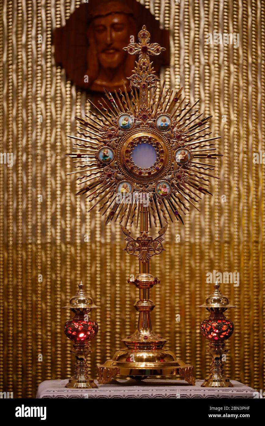 Catholic Church. The Blessed Sacrament In A Monstrance. Eucharist ...