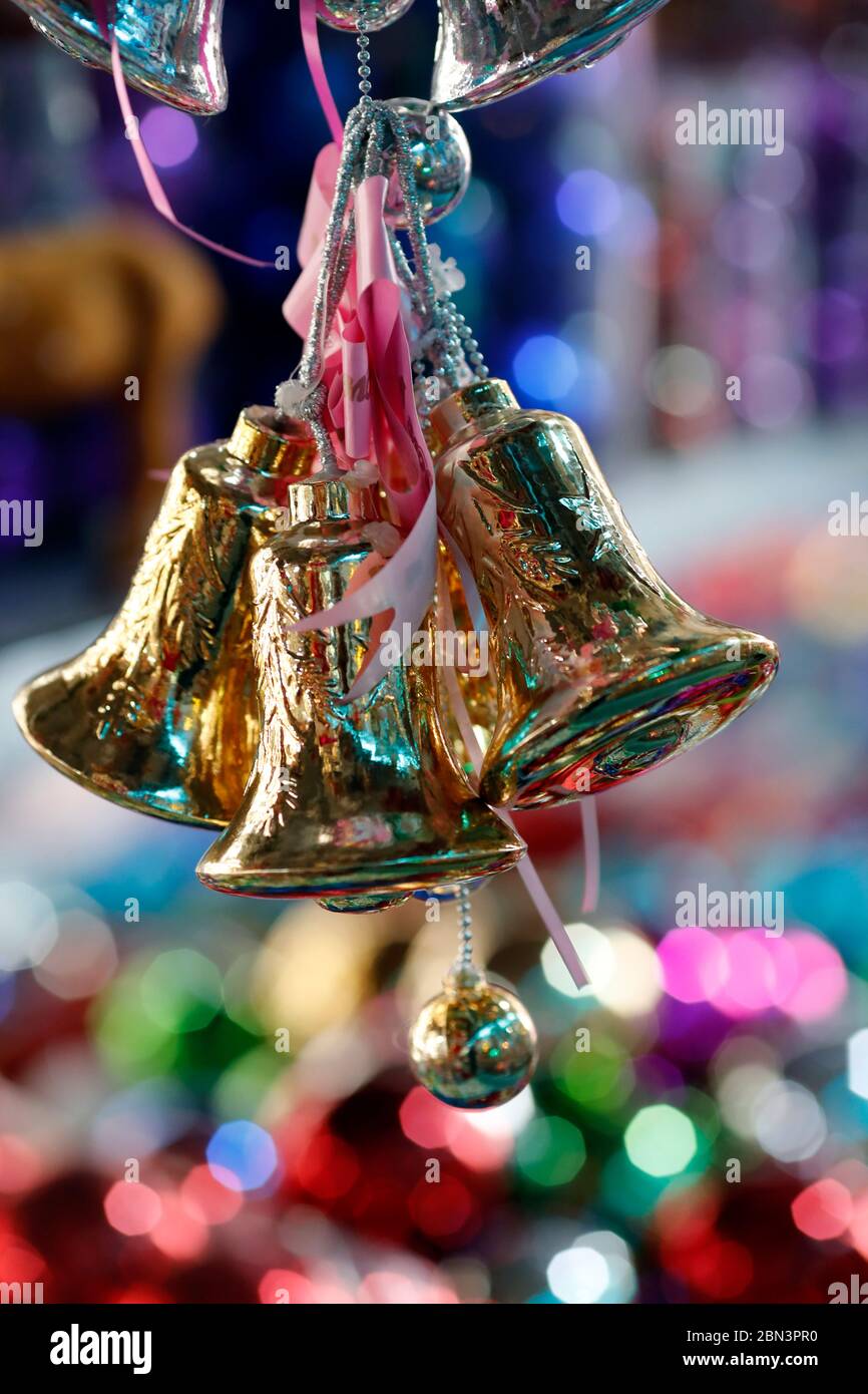 Decoration at christmas market.  Bells. Stock Photo