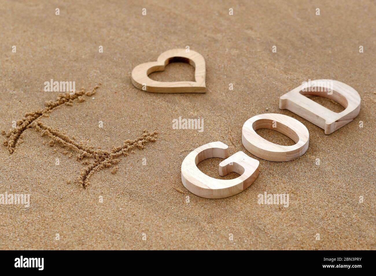 Red Heart On Sandy Beach Word Stock Photo 1161487648