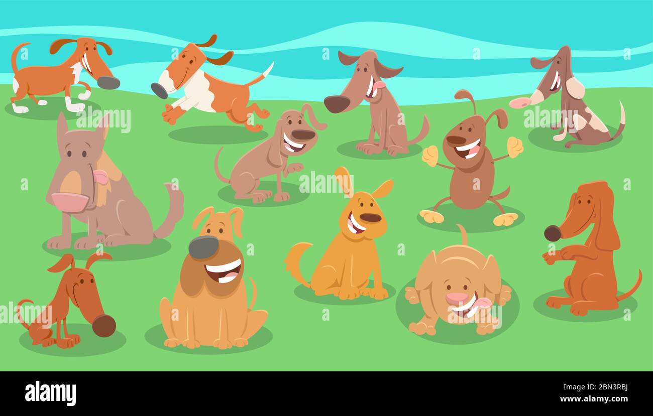 Cartoon Illustration of Funny Dogs and Puppies Animal Characters Group ...