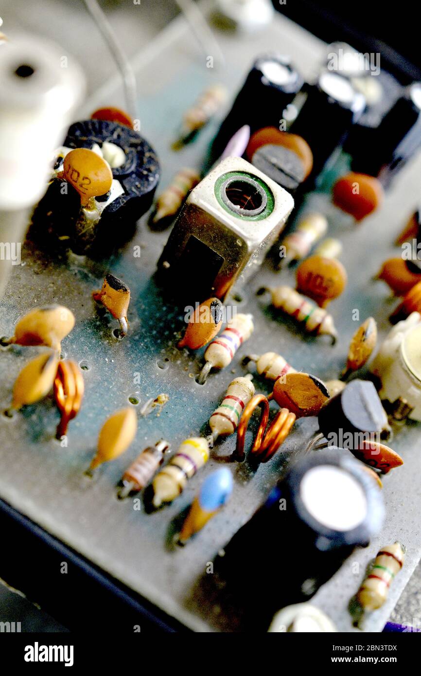Dusty and dirty vintage electronics background with resisters ...