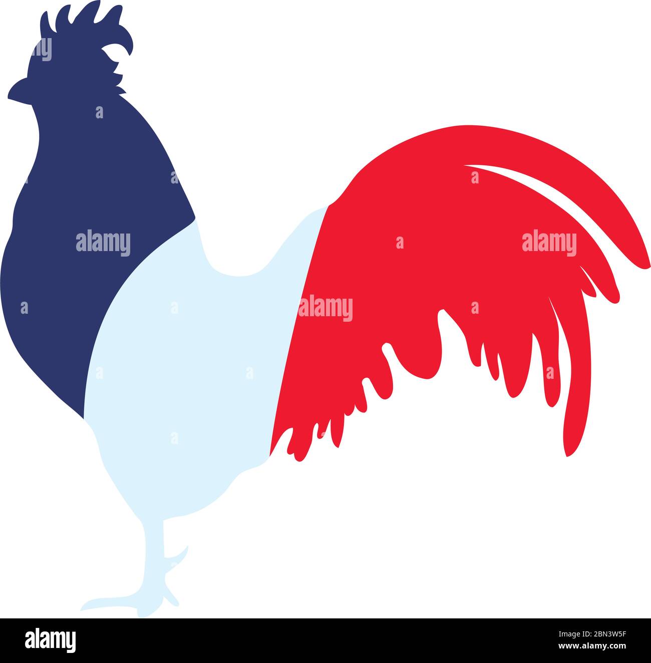 bastille day concept, gallic rooster with french flag design over white