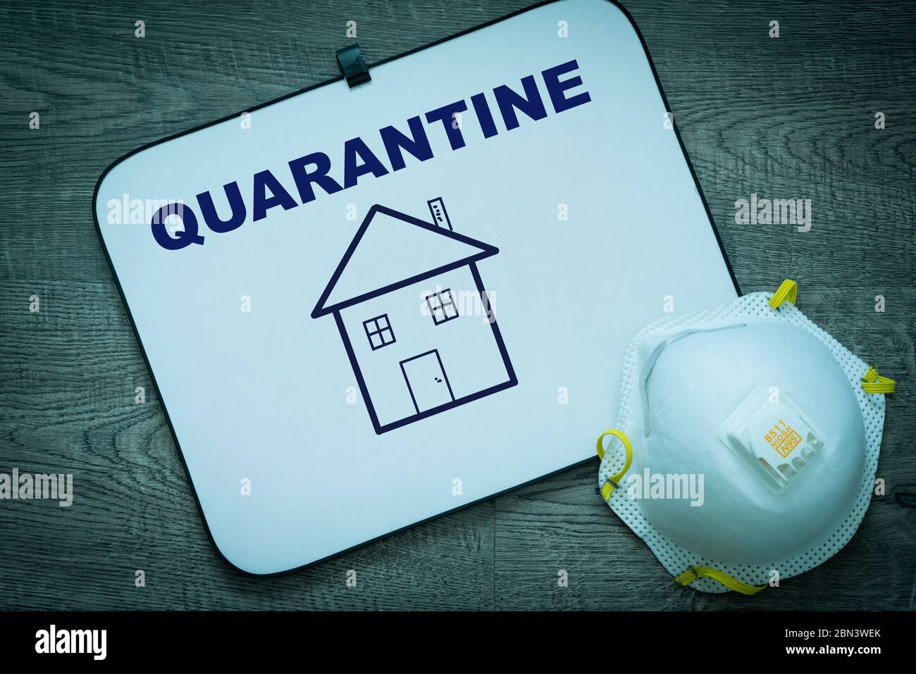 Concept, Quarantine Stay at Home, Drawing of a House, Mask N95 Stock Photo