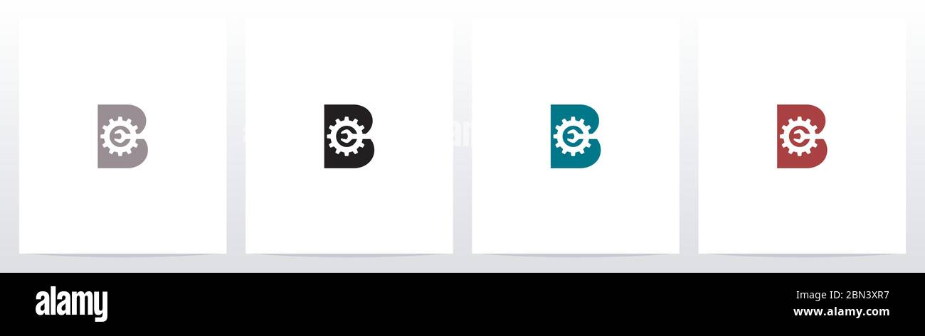 Wrench And Gears On Letter Logo Design B Stock Vector