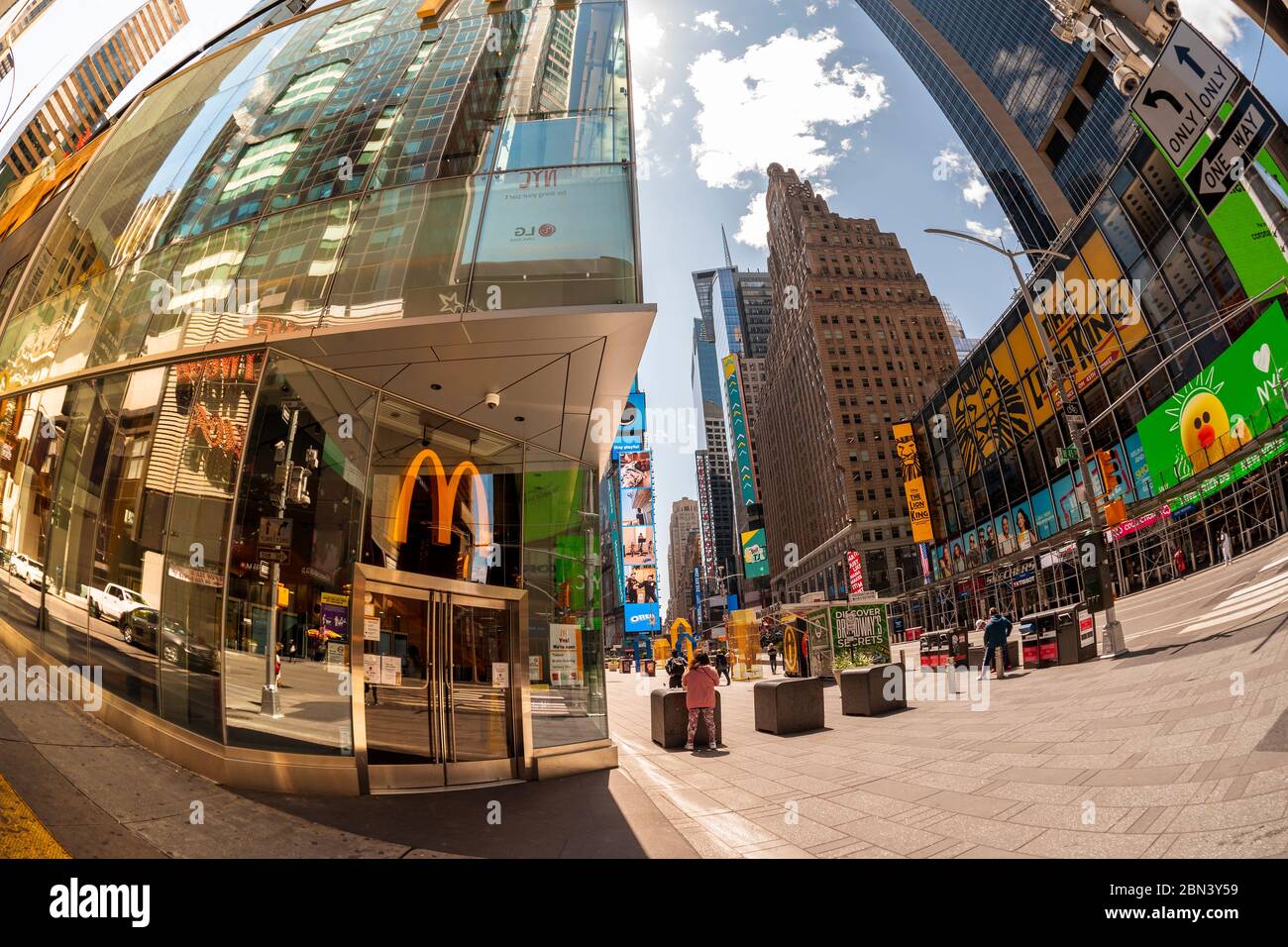 McDonald’s restaurant in an empty Times Square in New York during  the COVID-19 pandemic on Thursday, May 7, 2020.  (© Richard B. Levine) Stock Photo