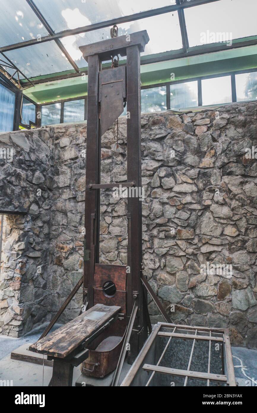 Guillotine at the Ho Chi Minh City War Museum. Vietnam Stock Photo
