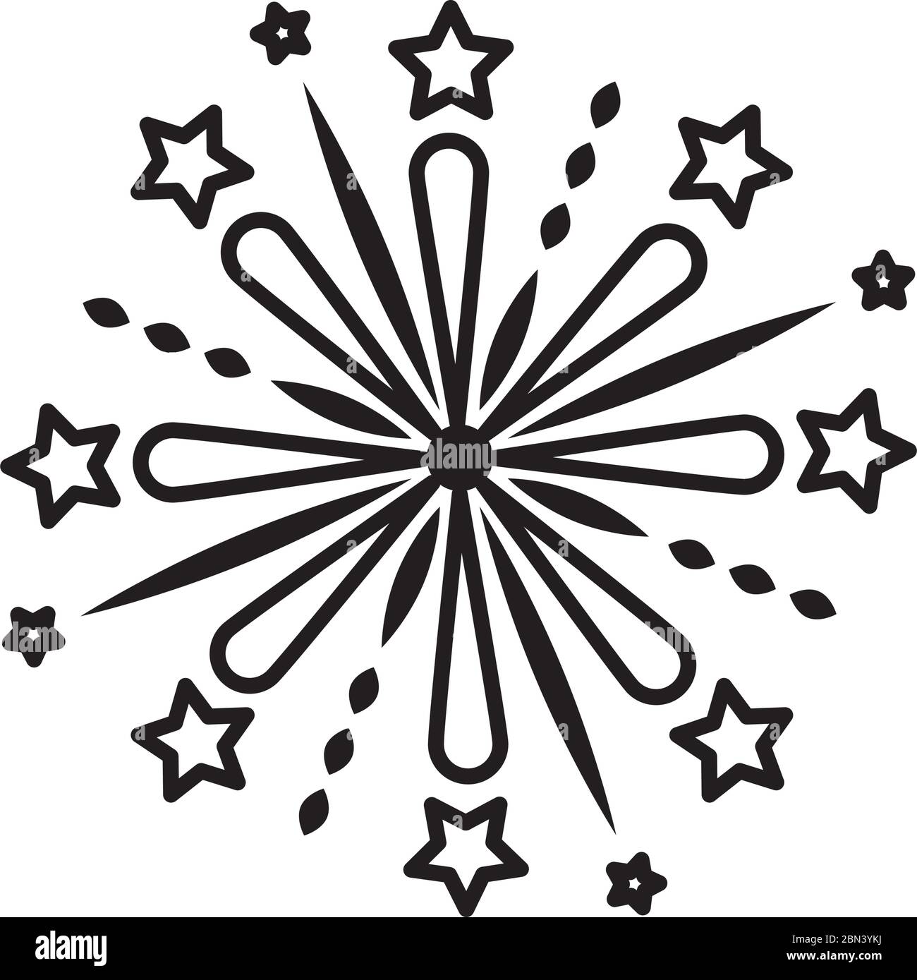 fireworks and stars over white background, line style, vector