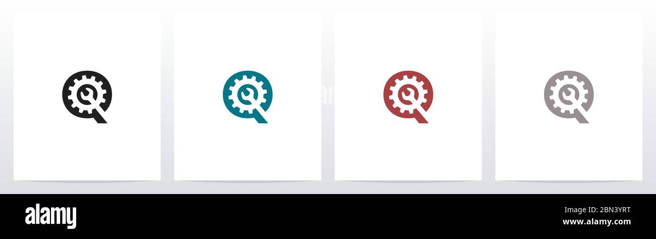 Wrench And Gears On Letter Logo Design Q Stock Vector