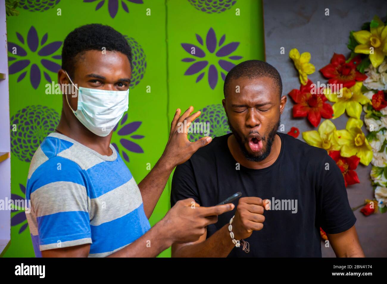 young black man wearing a nose mask to prevent himself from a pandemic ...