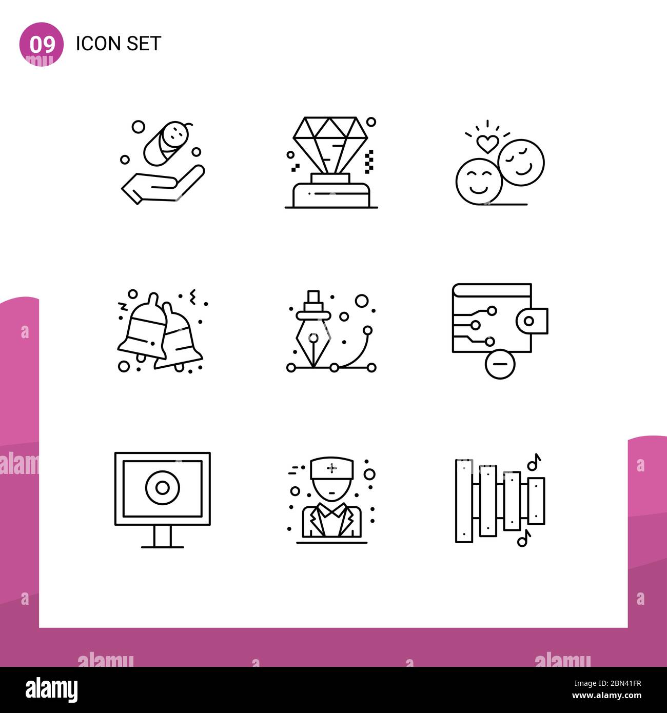 Set of 9 Commercial Outlines pack for graphic, creative, smiley faces,  jingle, bells Editable Vector Design Elements Stock Vector Image & Art -  Alamy