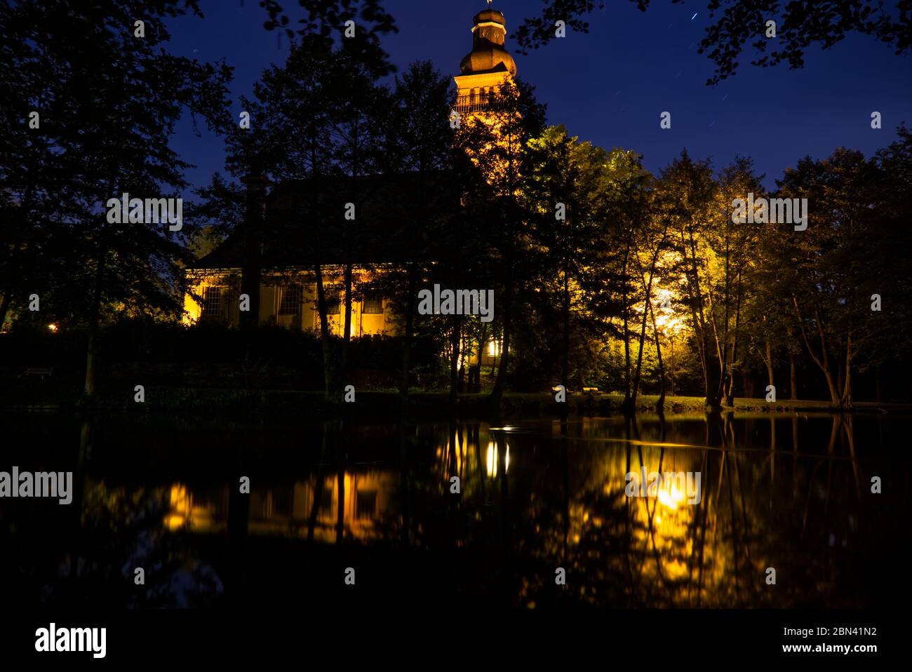Christuschurch at night with light reflections Stock Photo