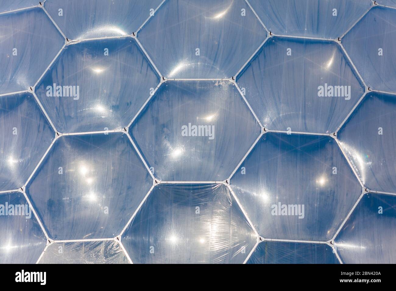 Detail of the hexagonal geodesic biome dome of the Eden Project in Cornwall, England Stock Photo