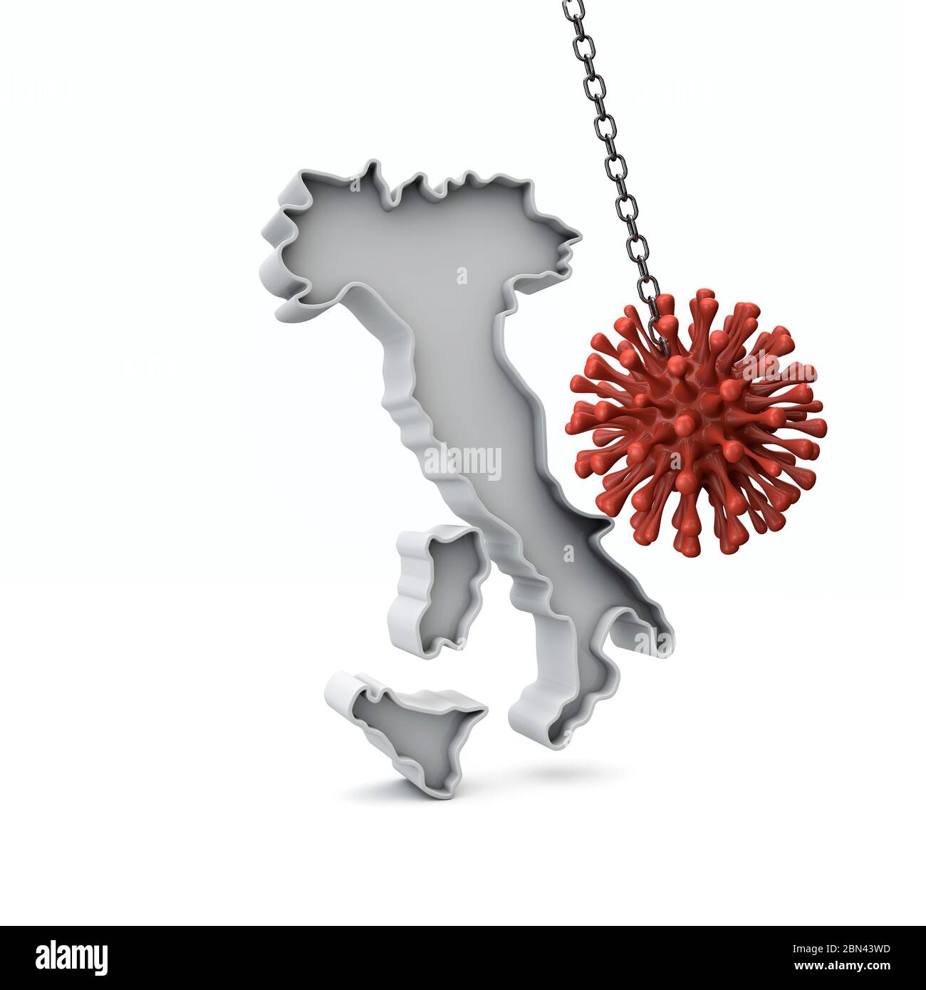 Italy simple 3D map being hit by coronavirus. 3D Rendering Stock Photo