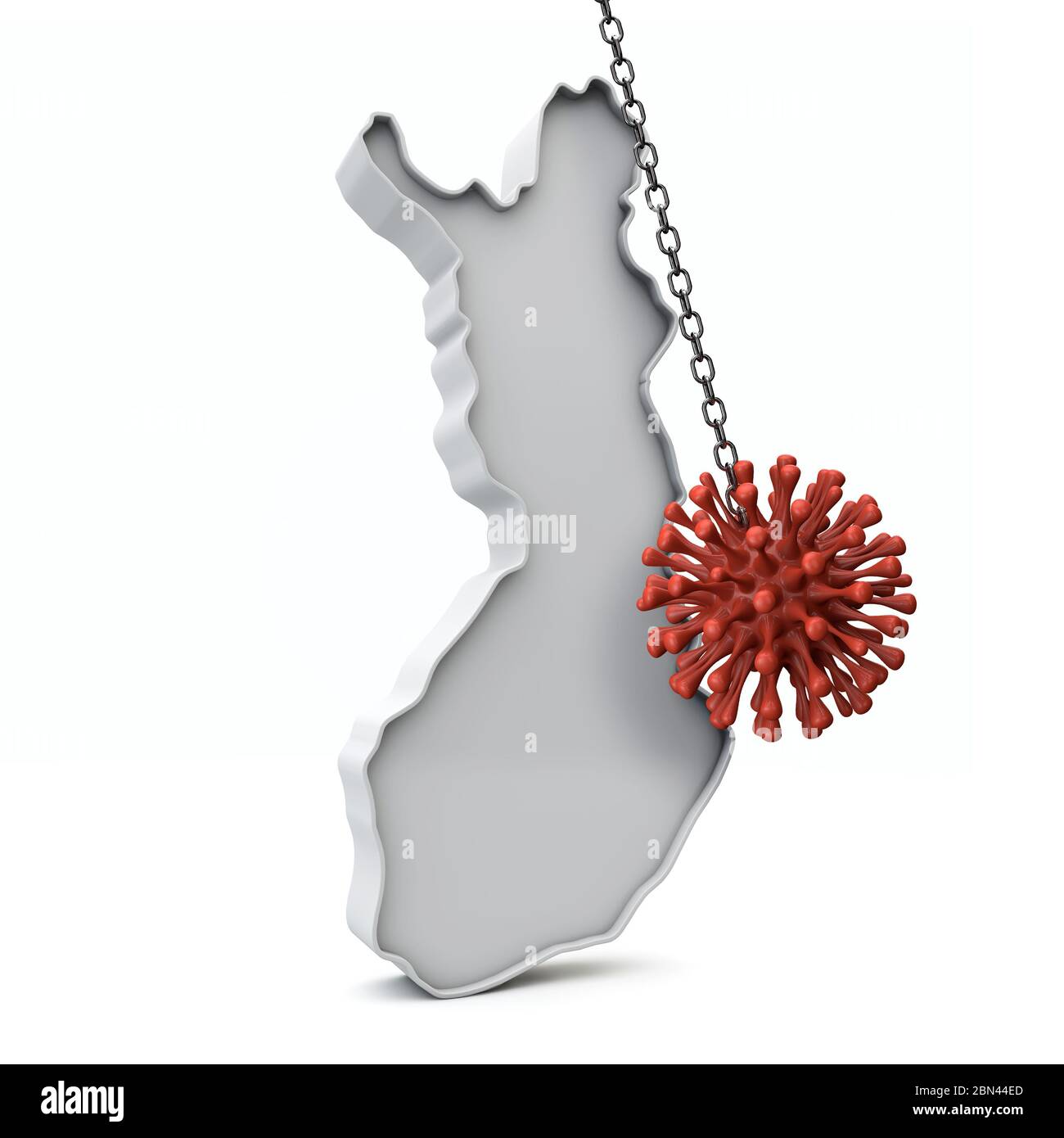 Finland simple 3D map being hit by coronavirus. 3D Rendering Stock Photo