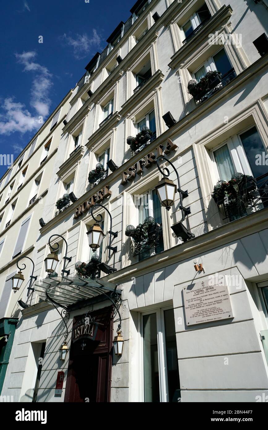 Traditional Parisian style Hotel Istria in Montparnasse.Paris.France Stock Photo