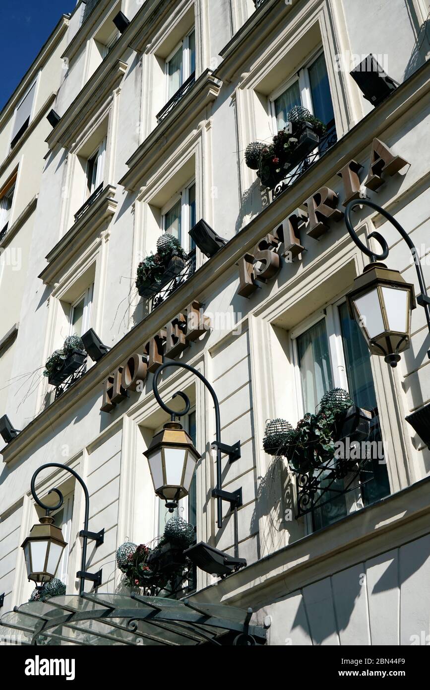 Traditional Parisian style Hotel Istria in Montparnasse.Paris.France Stock Photo