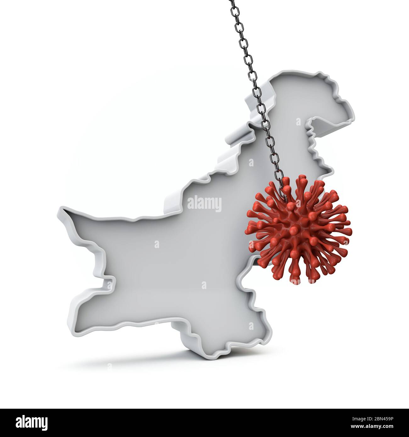 Pakistan simple 3D map being hit by coronavirus. 3D Rendering Stock Photo