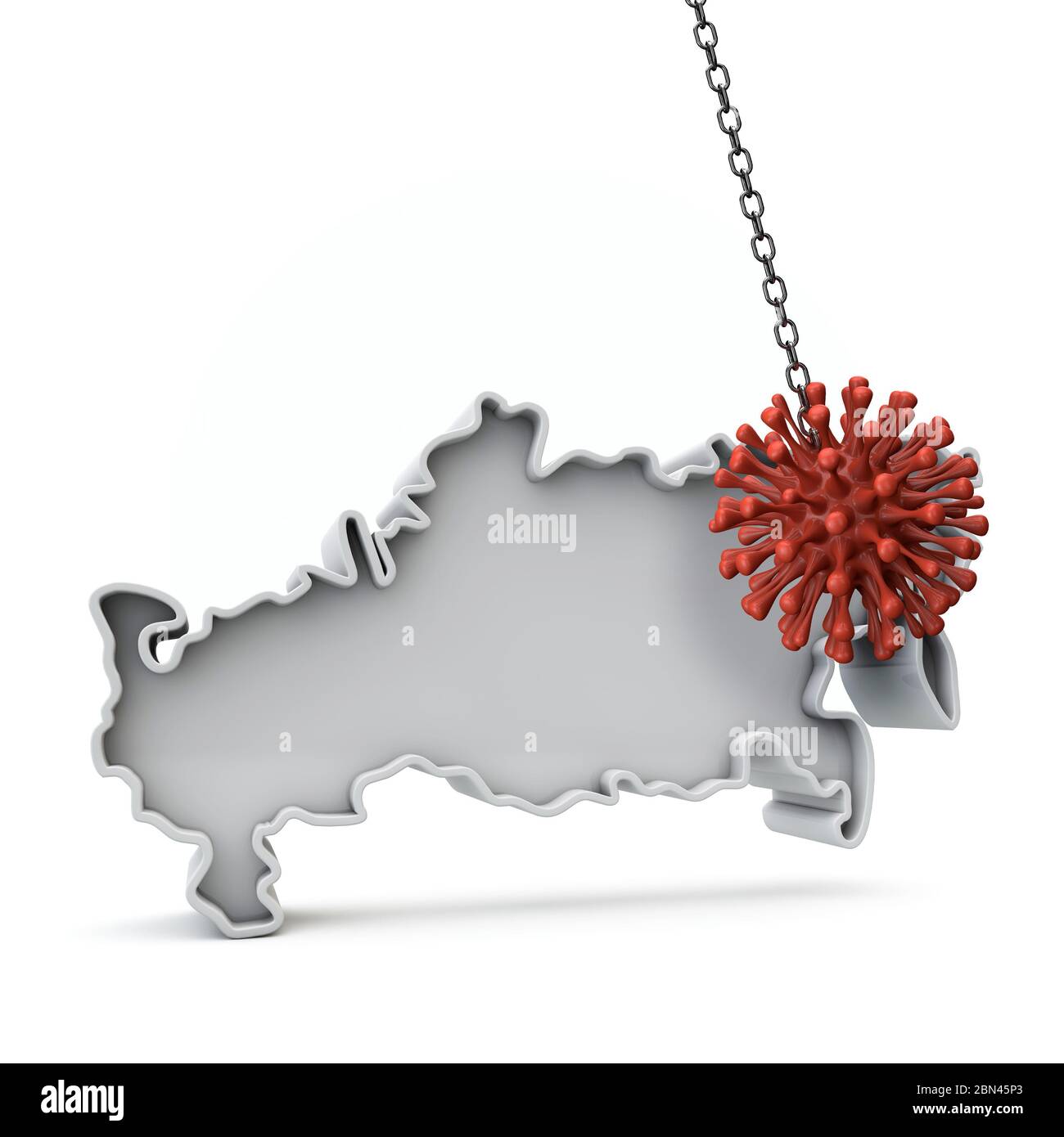 Russia simple 3D map being hit by coronavirus. 3D Rendering Stock Photo