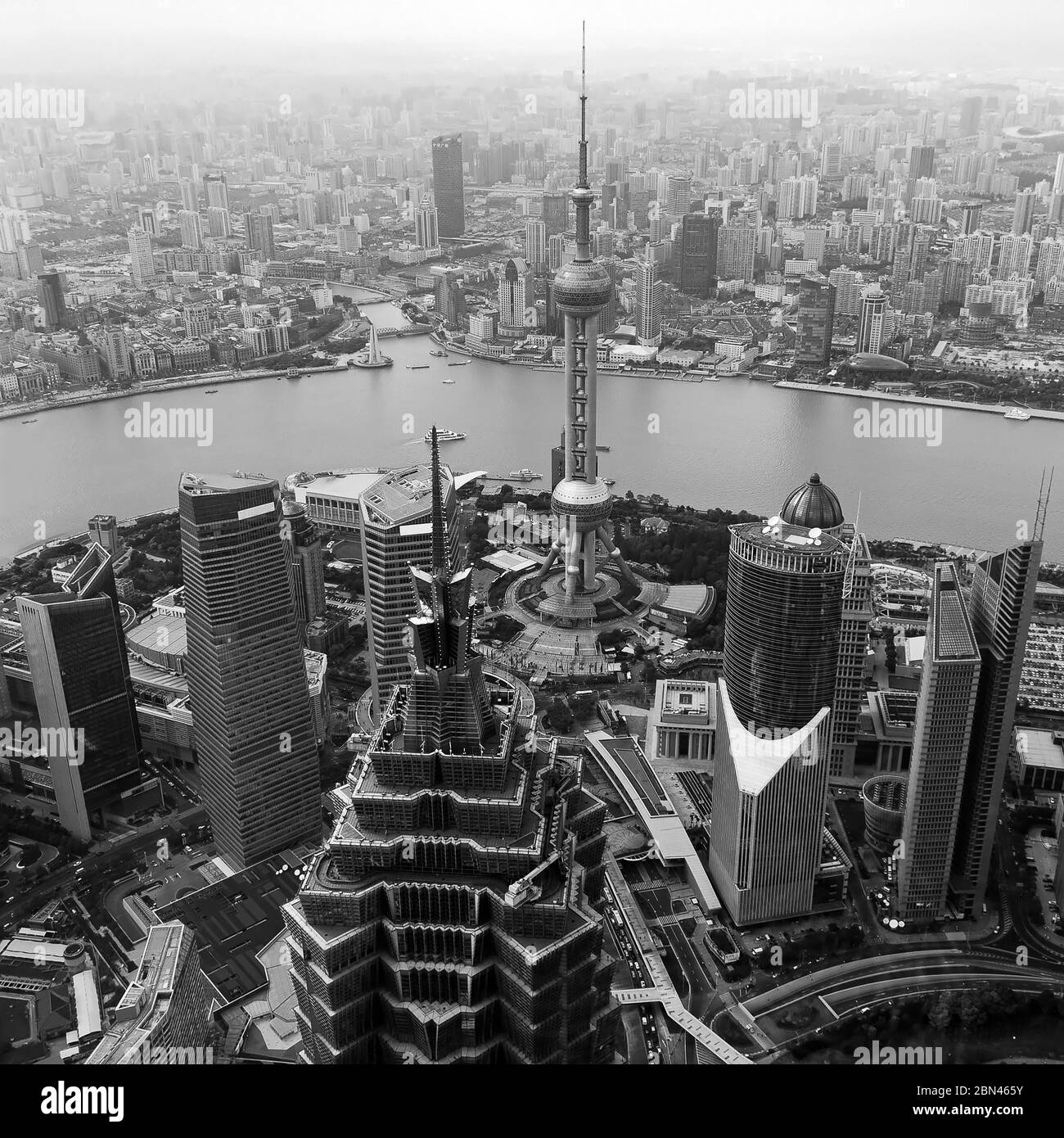 Urban skyline of Shanghai in black and white, China. Stock Photo