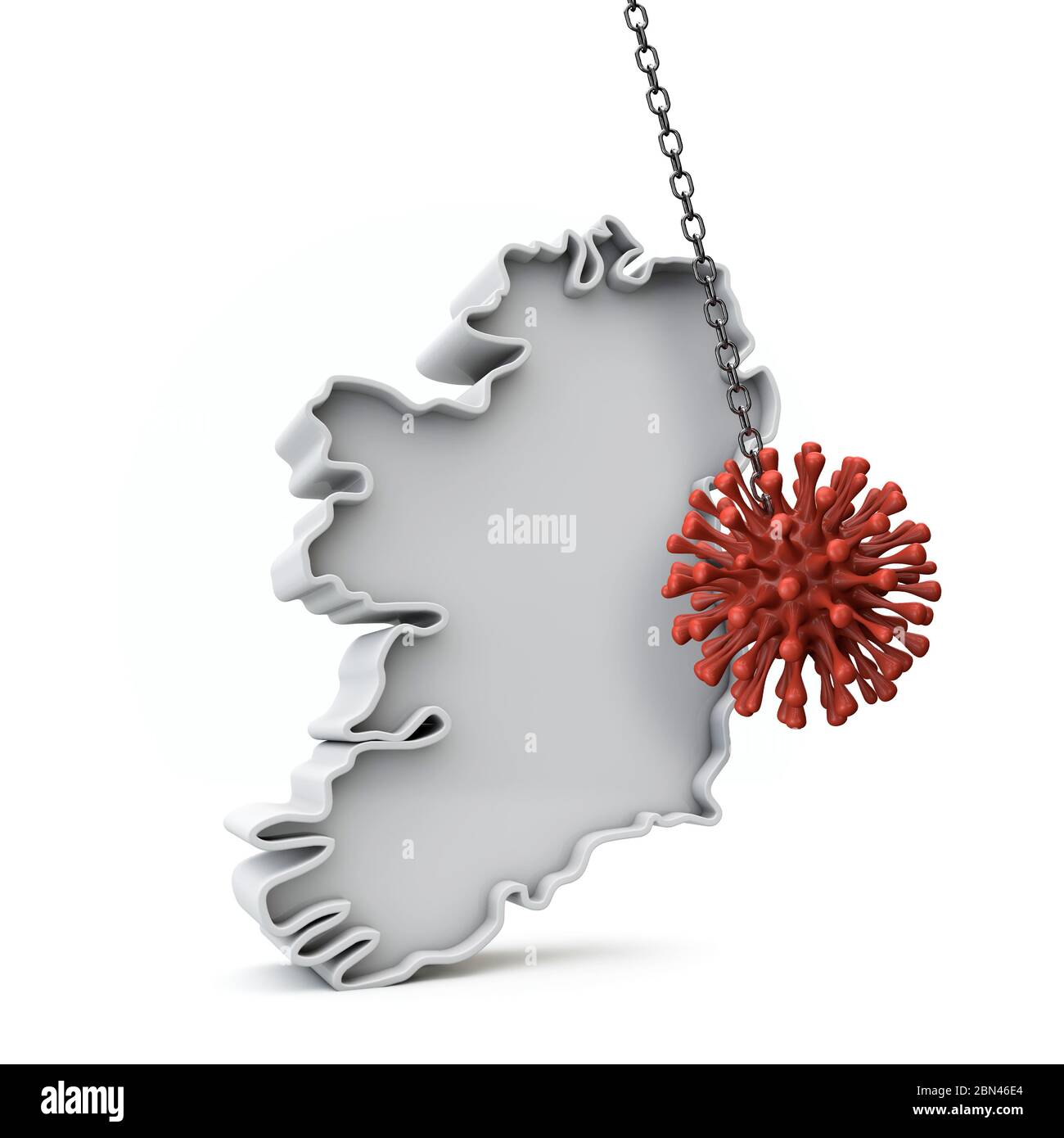 Ireland simple 3D map being hit by coronavirus. 3D Rendering Stock Photo