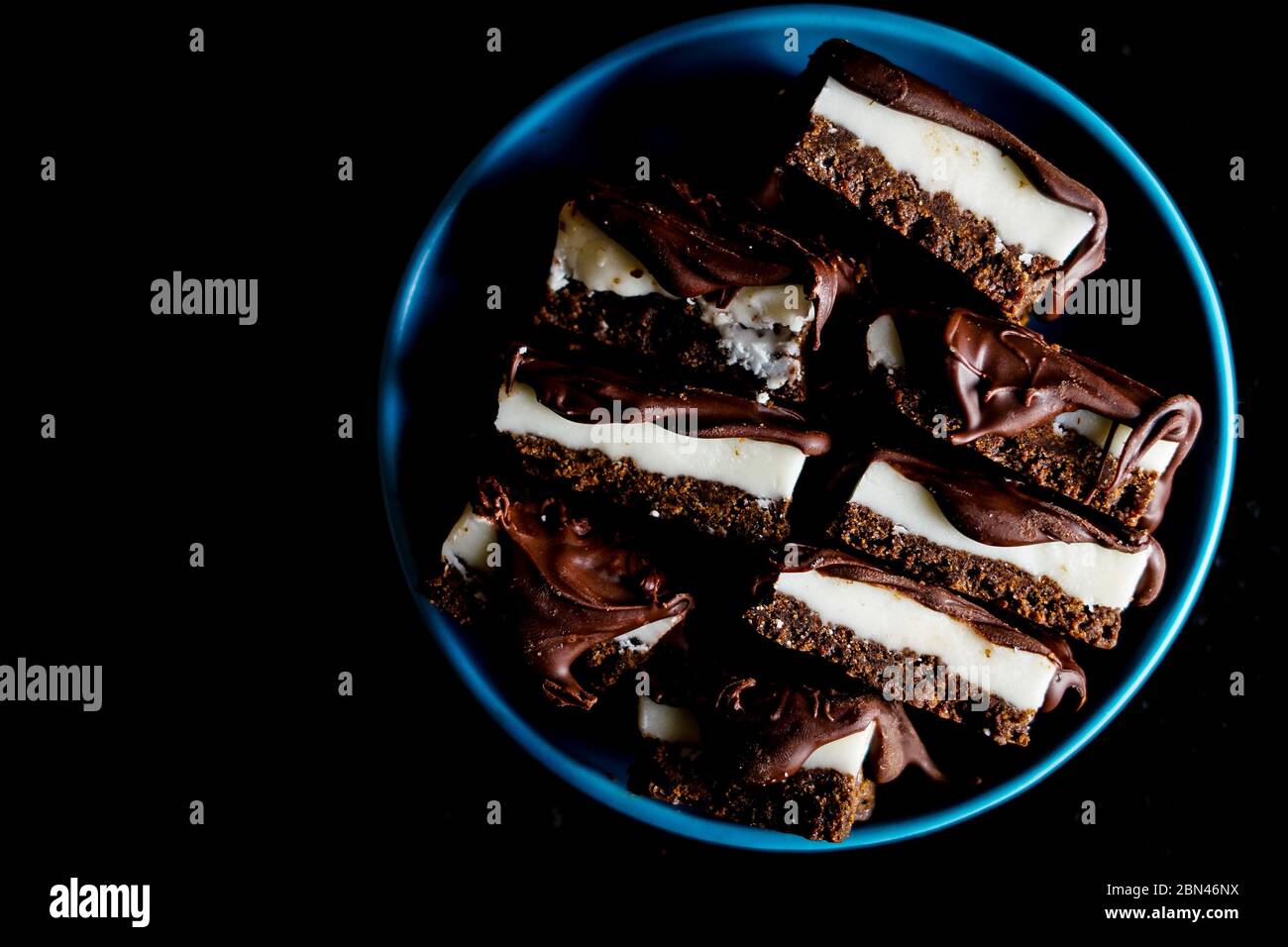 Chocolate peppermint bars on chocolate shortbread Stock Photo