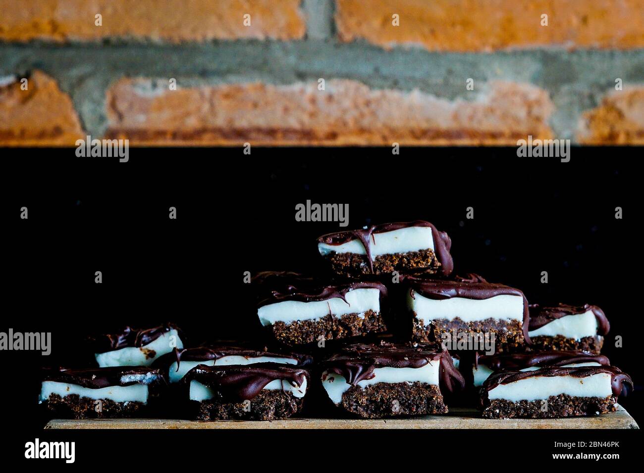 Chocolate peppermint bars on chocolate shortbread Stock Photo