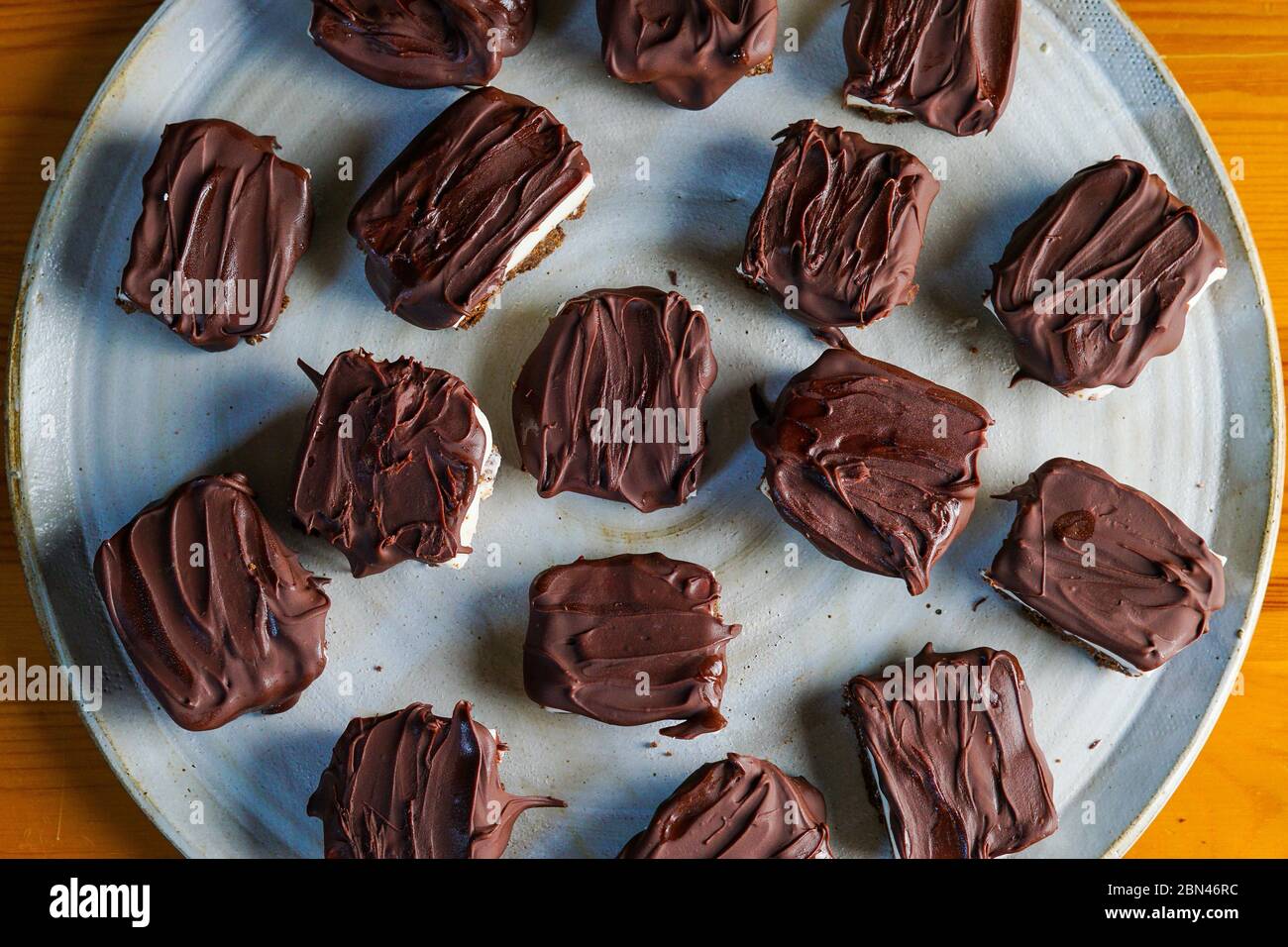 Chocolate peppermint bars on chocolate shortbread Stock Photo