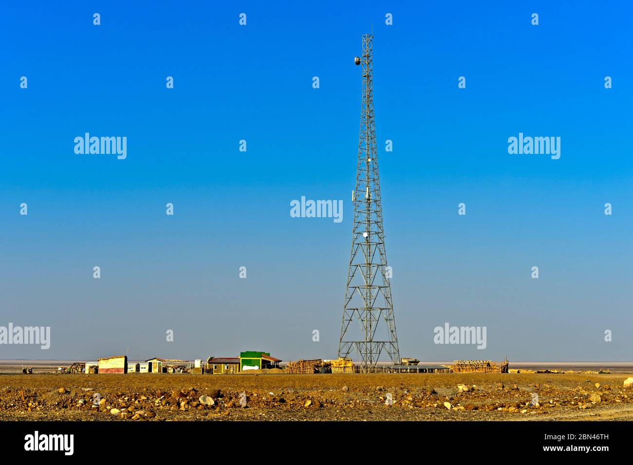 Micro-wave tower, Hamadela, Danakil Depression, Afar Province, Ethiopia Stock Photo